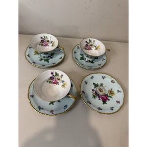Vintage Mitterteich Bavaria 020 Fine China Tea Cups Plates Set 7 Pc Turquoise